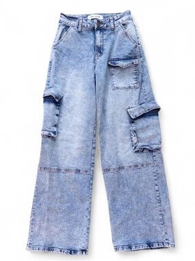 Girl Index Wide Leg Cargo Jeans Size 00 Acid Wash Y2K Baggy Denim Pants